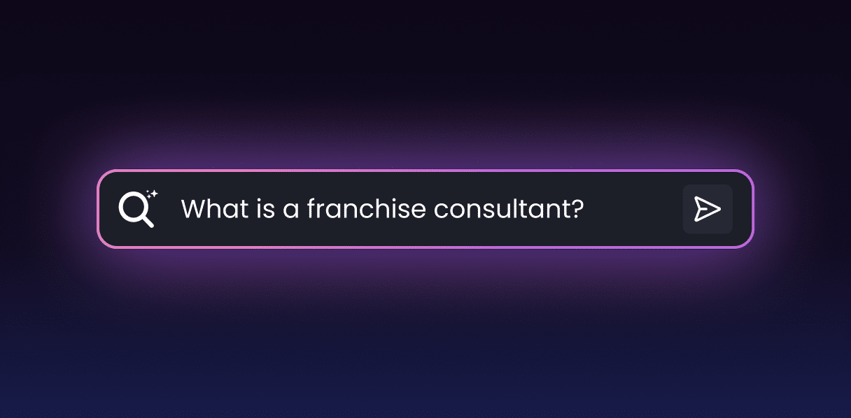 Glowing search bar displaying the query what is a franchise consultant